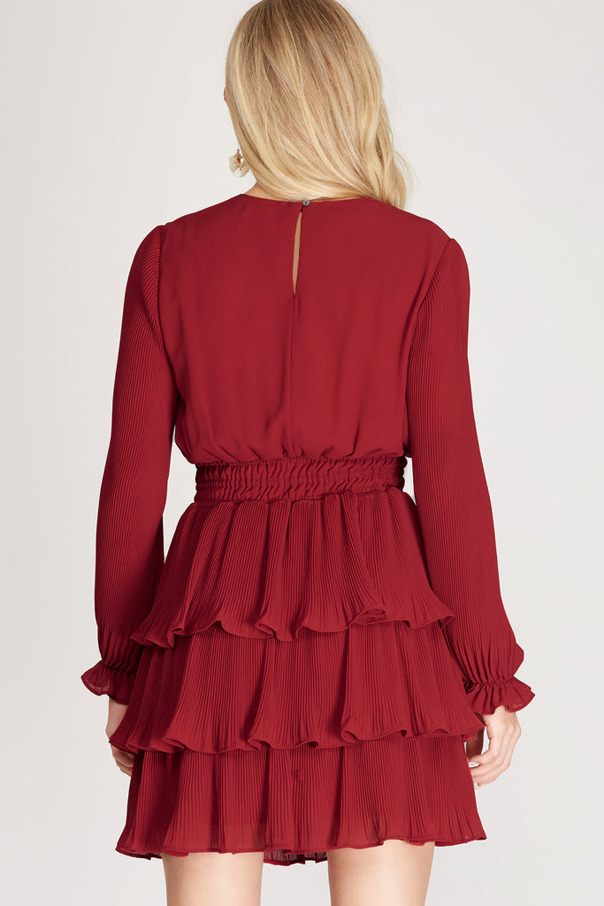 Red Hot Date Long Sleeve Ruffle Tiered ...